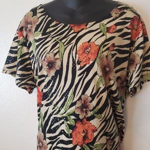Pretty George Simonton Says tshirt animal floral print XL NWOT